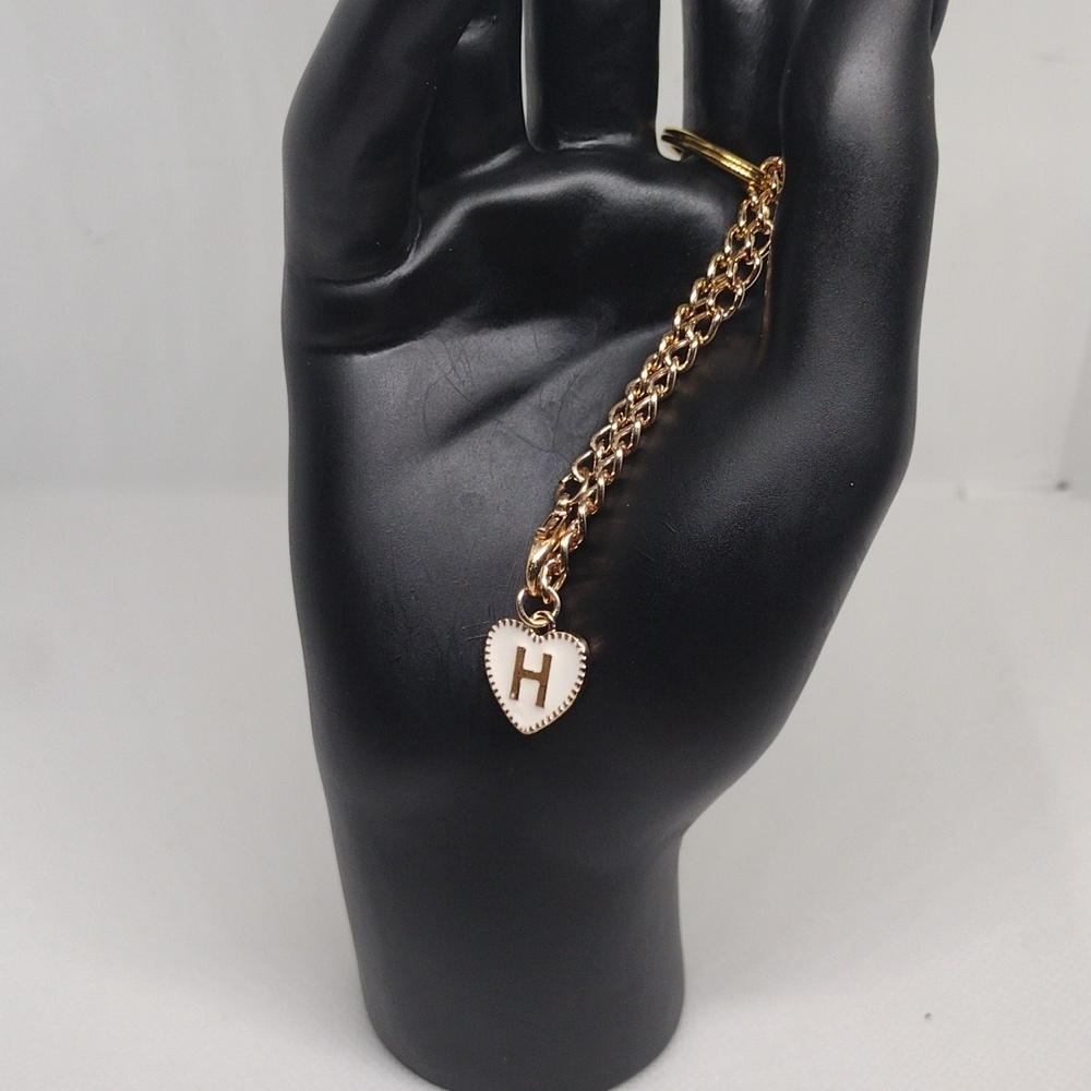 Personalized Gold & Cream Heart Keychain with Elegant Initial H Charm